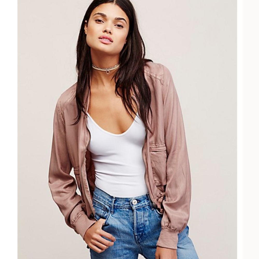 Free people light and easy bomber jacket in dusty rose size medium